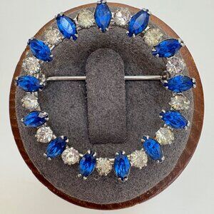 Sterling Silver 925 Blue & White CZ Alternating Circle Pin Brooch Size 1.25"